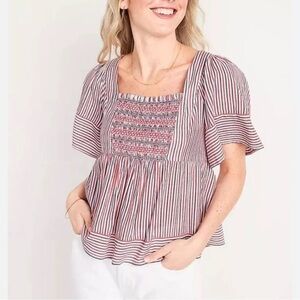 Extra Small Nautical Peplum Off Shoulder Patriotic Stripe Peasant Blouse